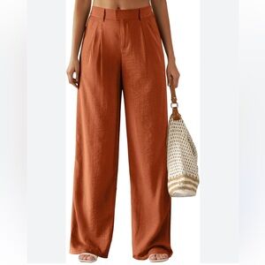 Feiersi Burnt rust Orange High-Waisted Pleated Wide Leg Trousers pants size XXL